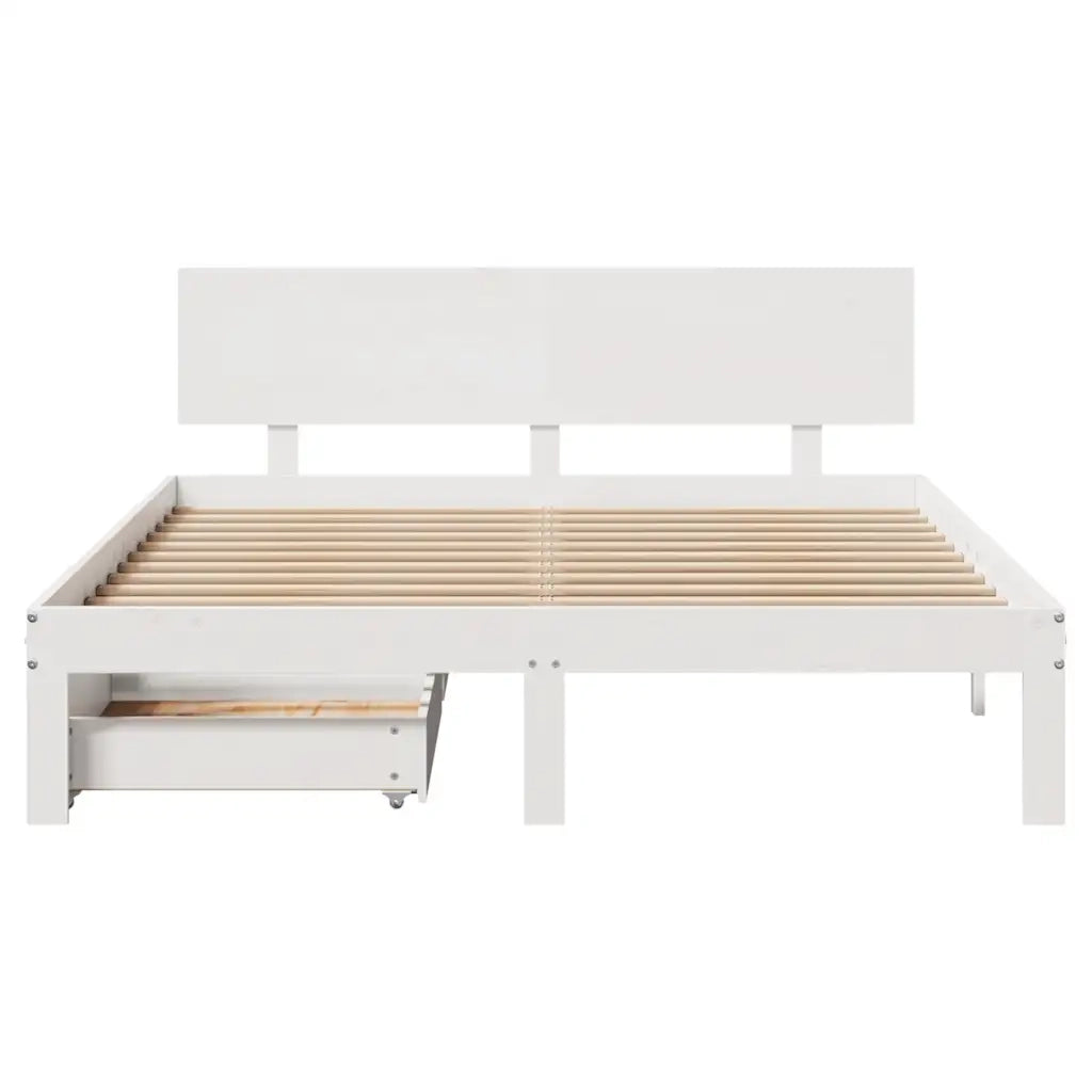 Giroletto con Cassetti Bianco 140x200 cm Legno Massello di Pino 3301985