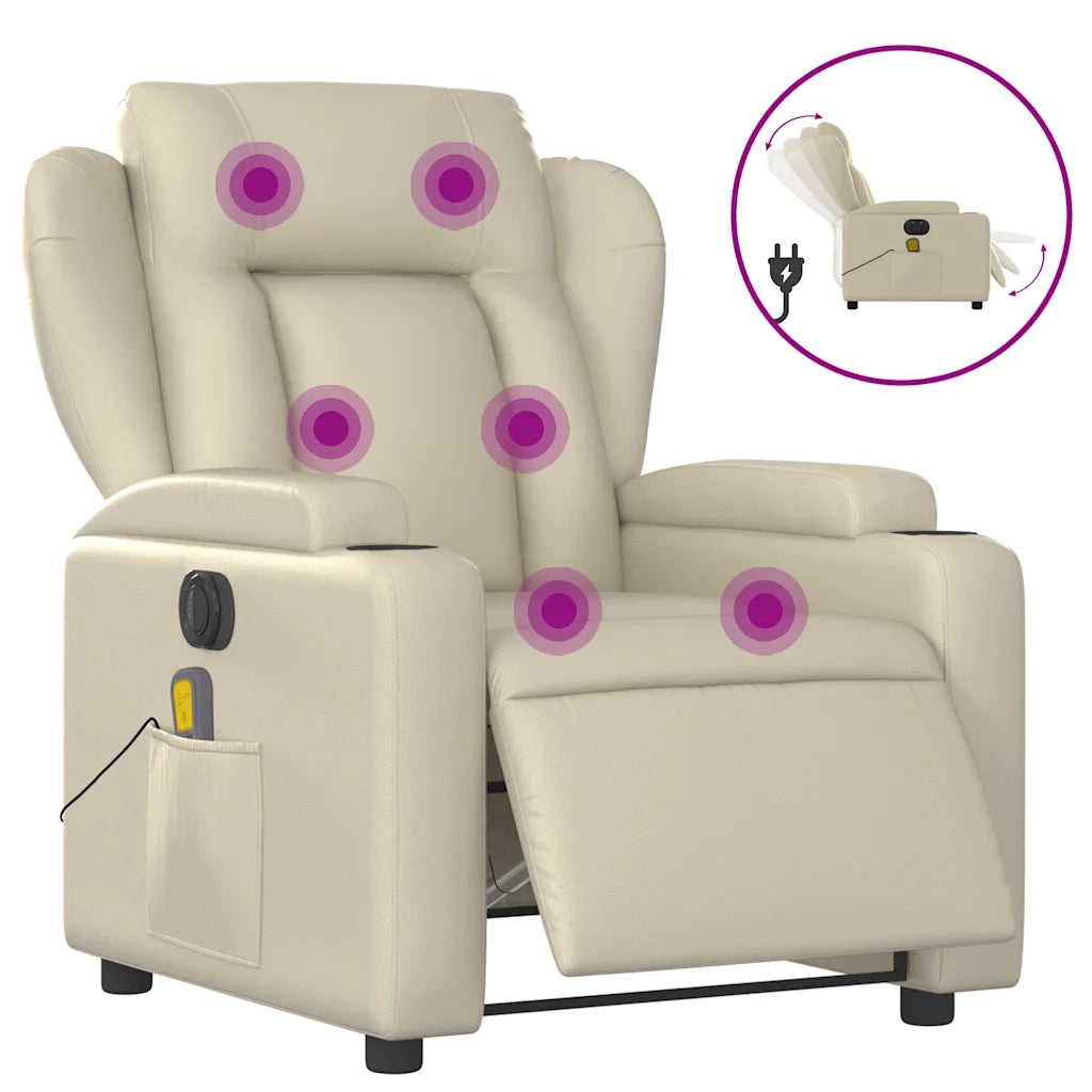Poltrona Massaggiante | Sedia Relax Elettrica Reclinabile Crema Similpelle