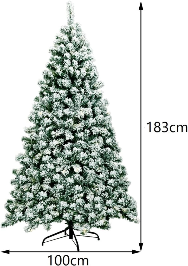 Albero di Natale Innevato 142/183/230 cm, Albero di Natale Slim, Albero di Natale con Luci Incorporate, Supporto in Ferro, Rami Spessi (183 cm)