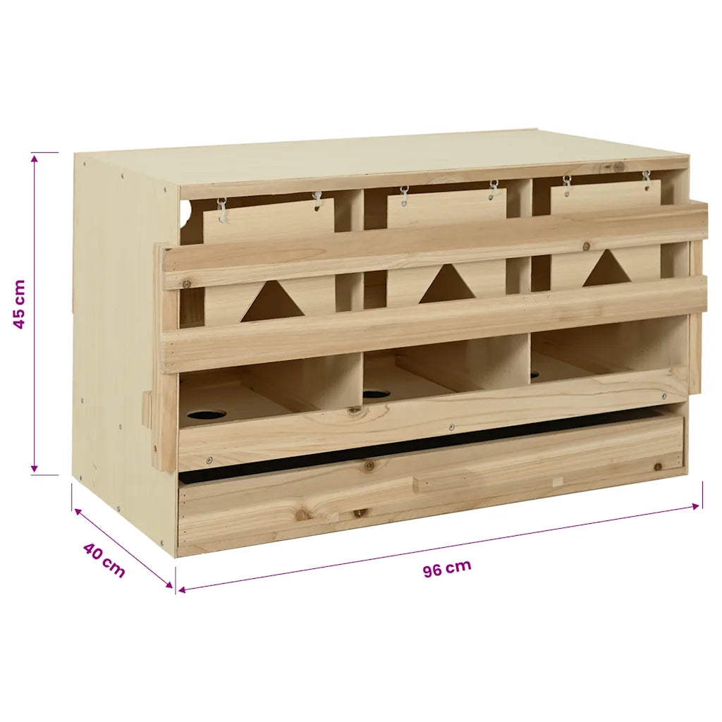 Casetta Cova per Galline 3 Scomparti 96x40x45 cm Legno di Pino 170656