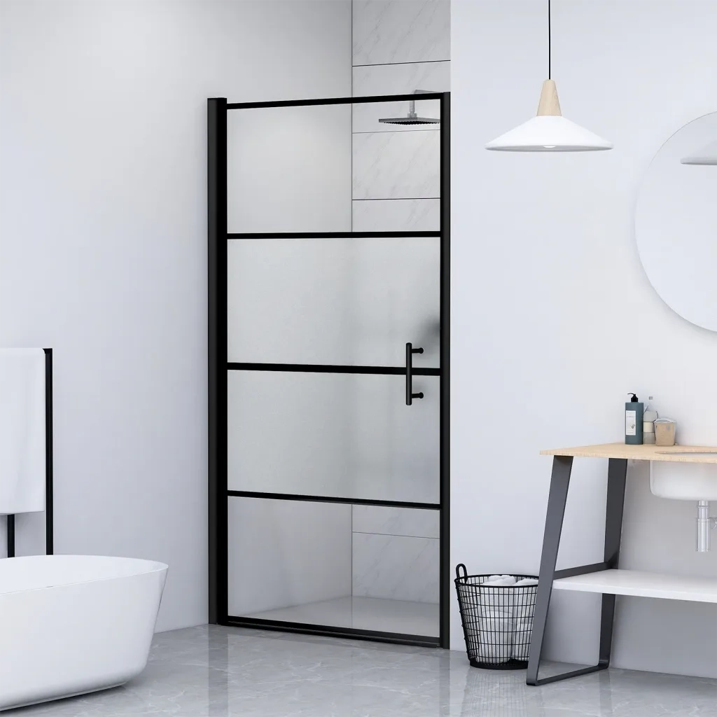 Parete Doccia 81x195cm in Vetro Temperato Semi Smerigliato Nero cod mxl 44494