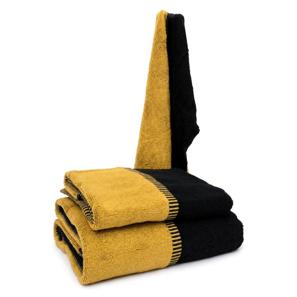Sazaga, set di Asciugamani 100% Cotone set da 2 Reversibile, Nero