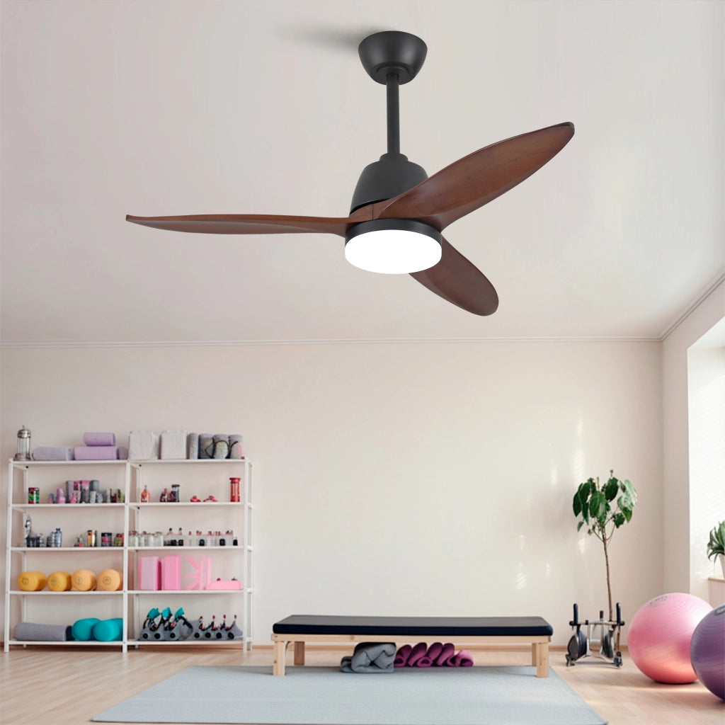 Ventilatore da soffitto nero moderno 42 pollici, dimmerabile 3 tonalit¨¤, pale legno massello, manopola, motore DC reversibile