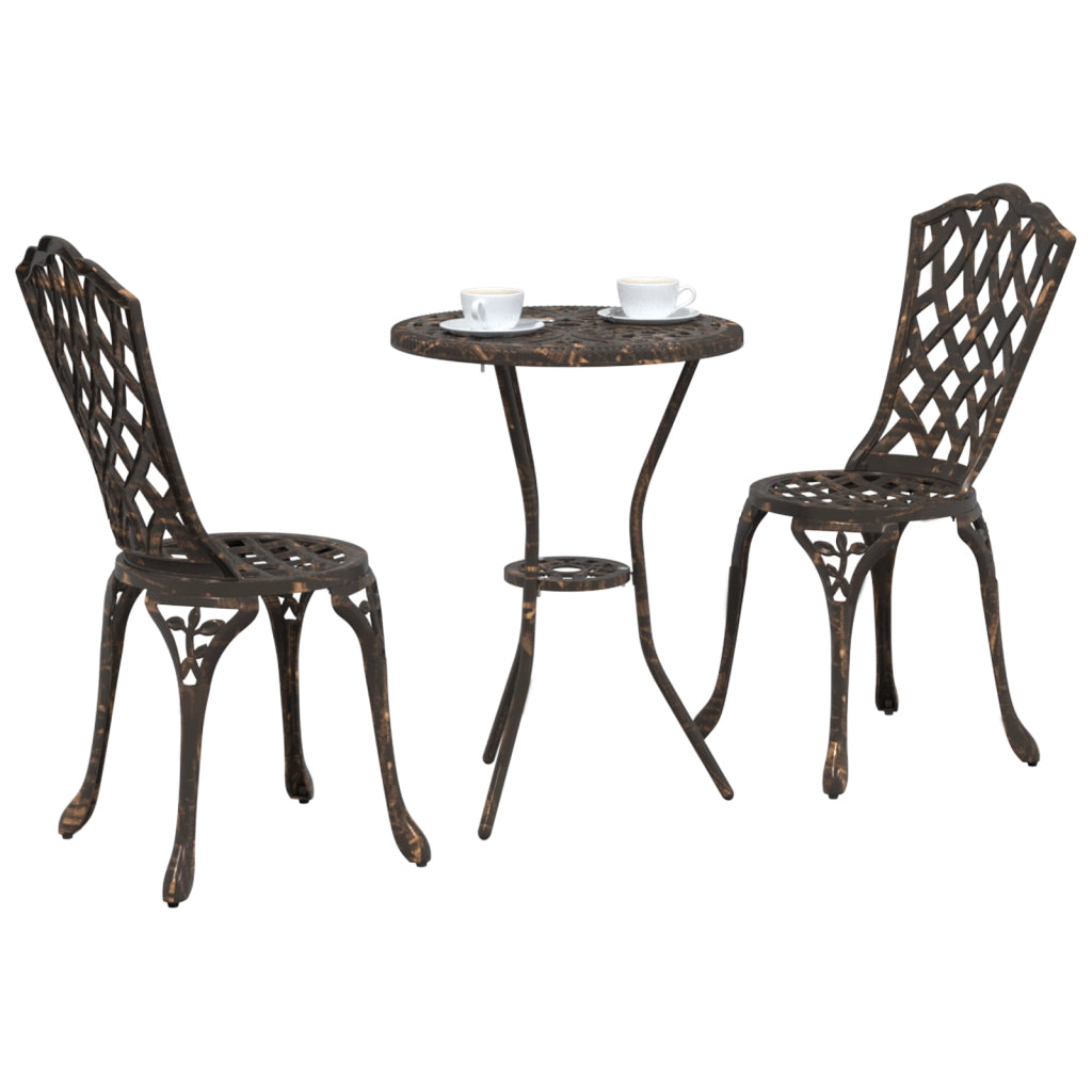 Set Bistro da Giardino 3 Pezzi in Bronzo di Alluminio Fuso