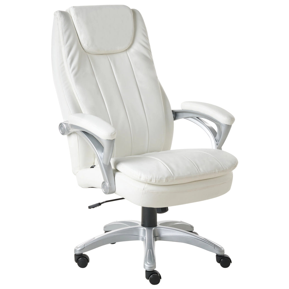 Sedia da ufficio direzionale Rivestimento in ecopelle bianco sporco Regolazione dell'altezza del sedile Imbottitura girevole