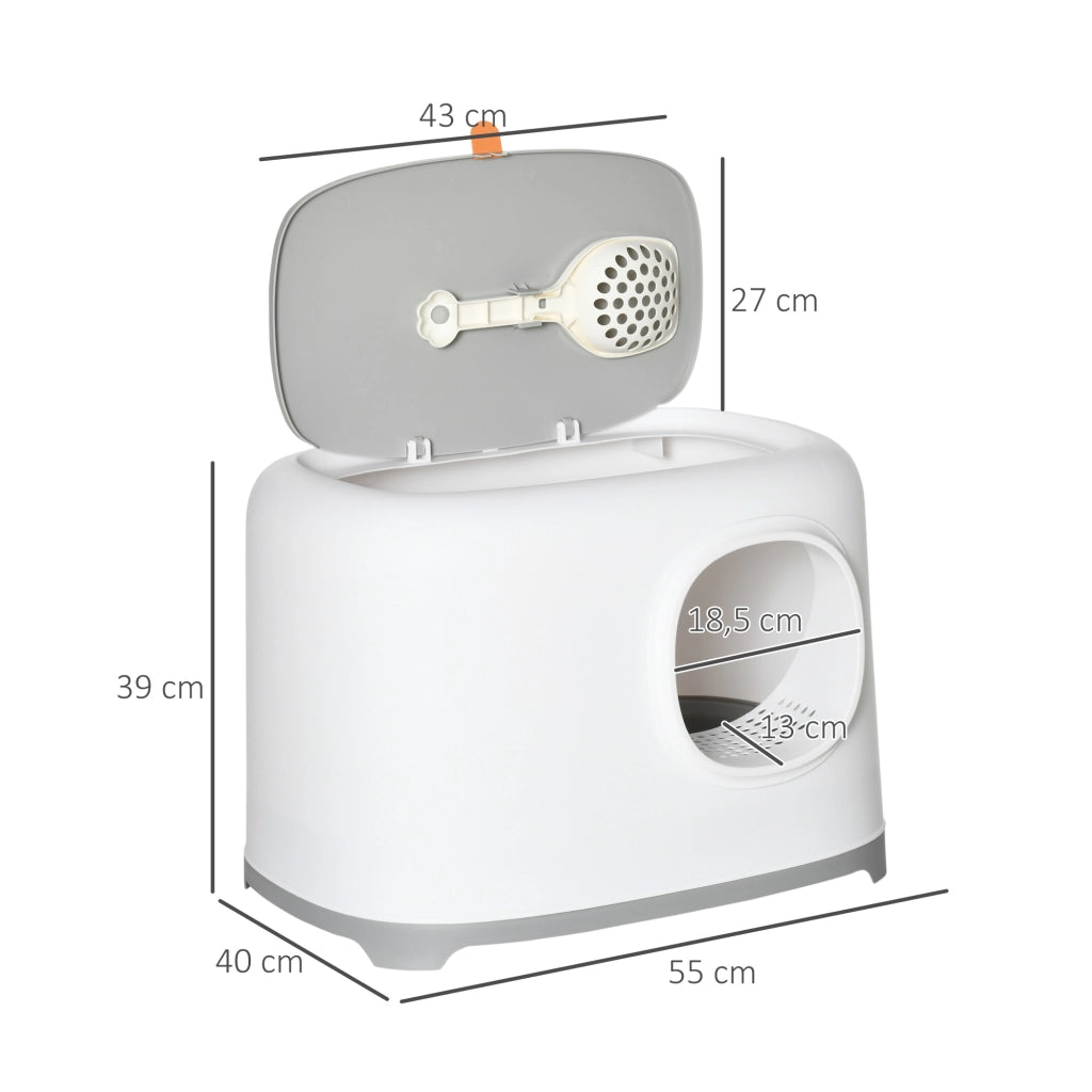 Casetta igienica per gatti chiusa con coperchio e paletta ¨C zephmum ¨C bianco plastica 55x40x39 cm