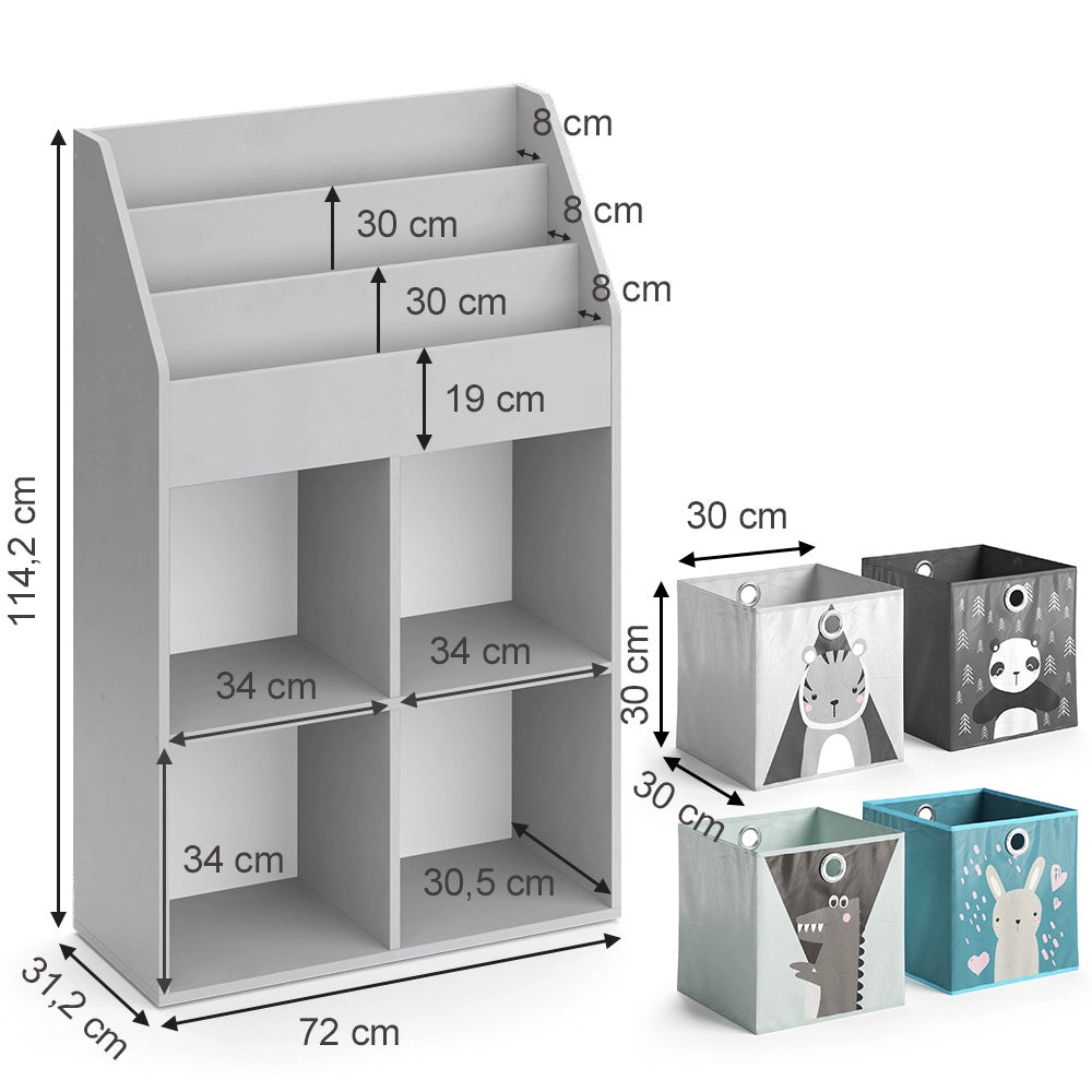 Vicco Libreria bambini Grigio 72 x 114.2 cm con 4 scatole pieghevoli
