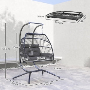 Sedia sospesa a 2 posti con telaio, cuscino e struttura pieghevole, 260 kg, grigio scuro
