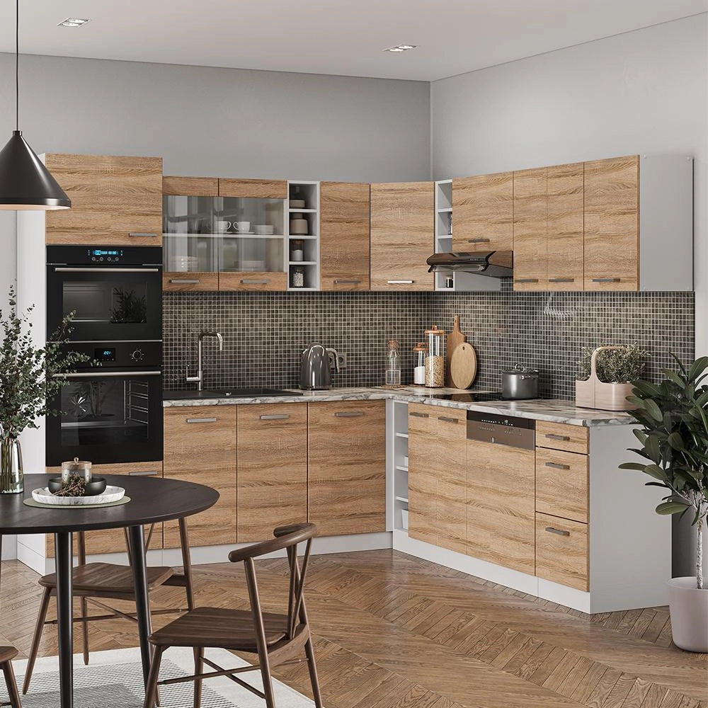 Cucina angolare completa R-Line Sonoma/Bianco 247 x 237 cm, PL Marmo Vicco