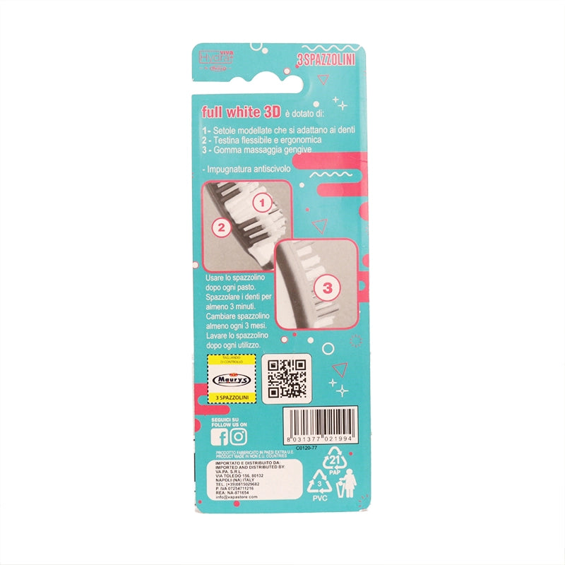 HYDRA VIVA+ SPAZZOLINO DA DENTI TRIPACCO FULL WHITE 3D MEDIO IN SET DA 3 PEZZI