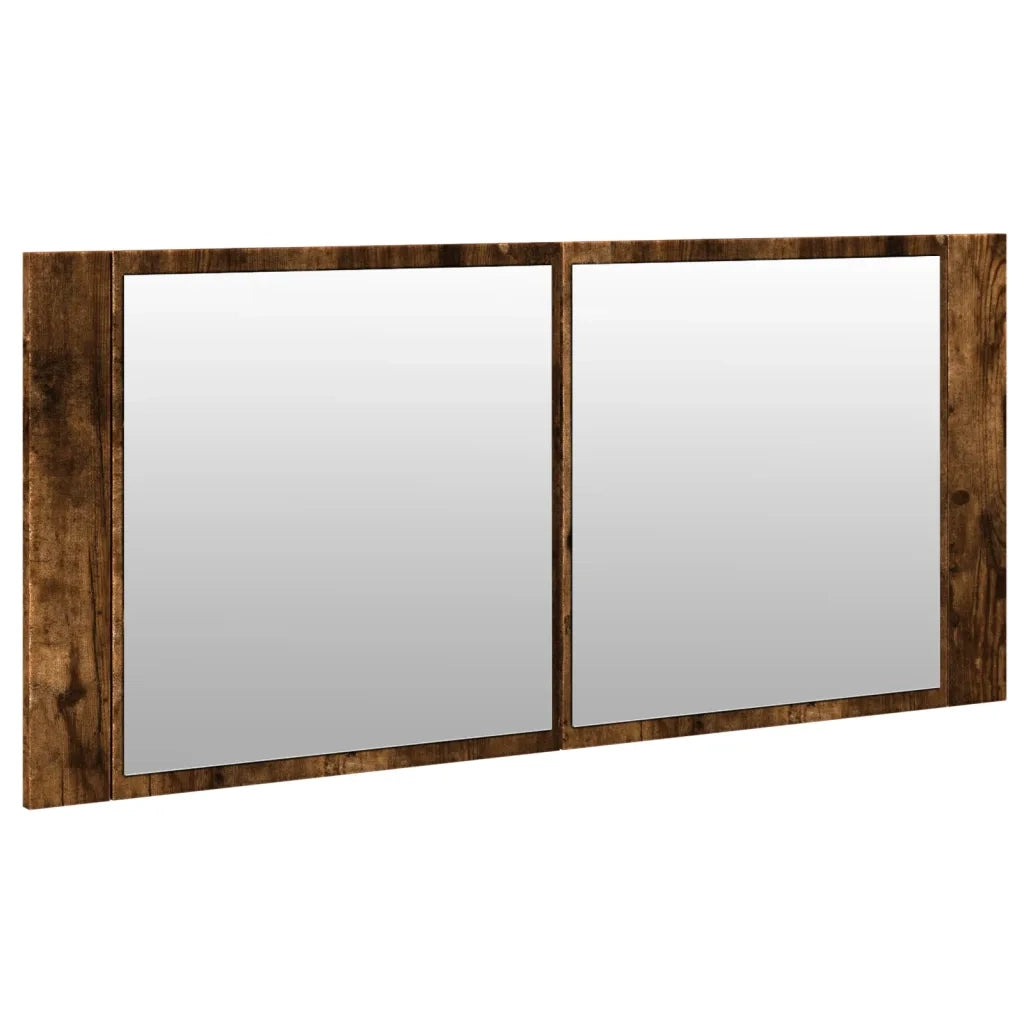 Armadietto a Specchio con LED Rovere Fumo 100x12x45 cm