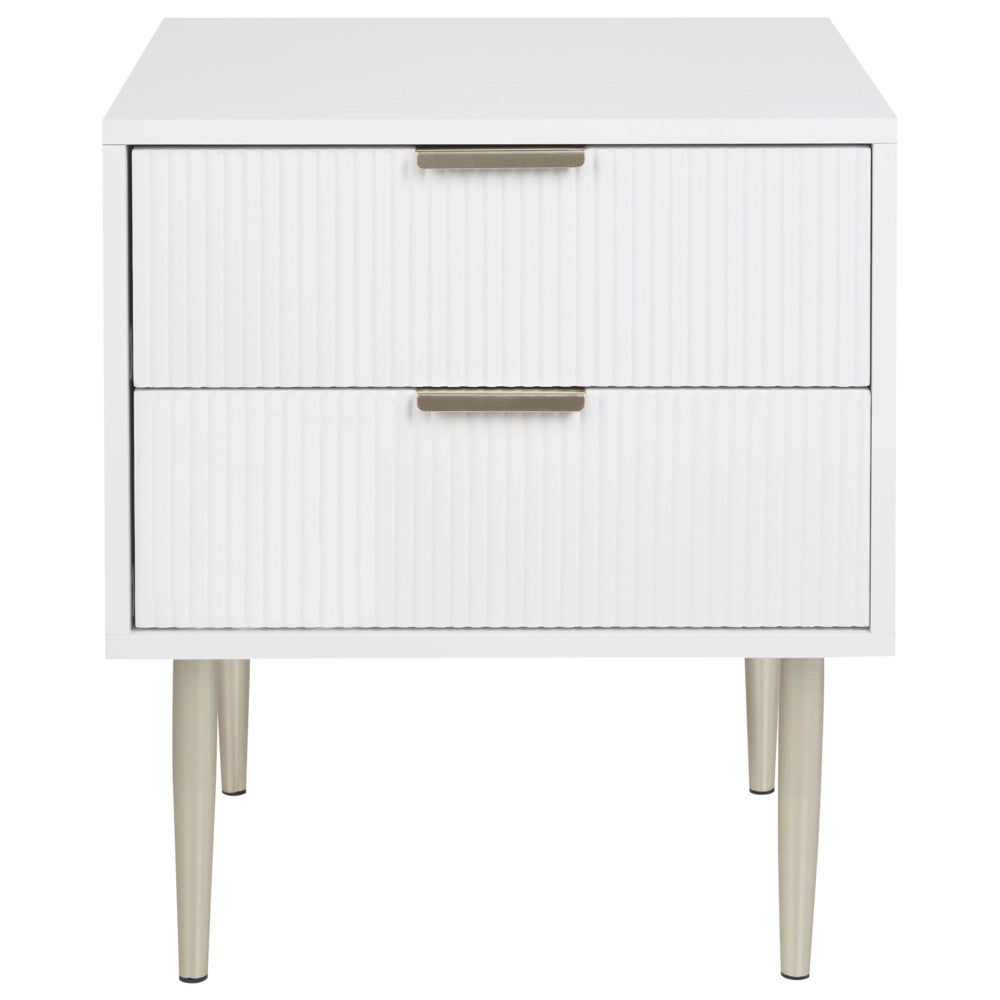 Comodino MDF bianco con 2 cassetti portaoggetti Gambe in metallo classico elegante