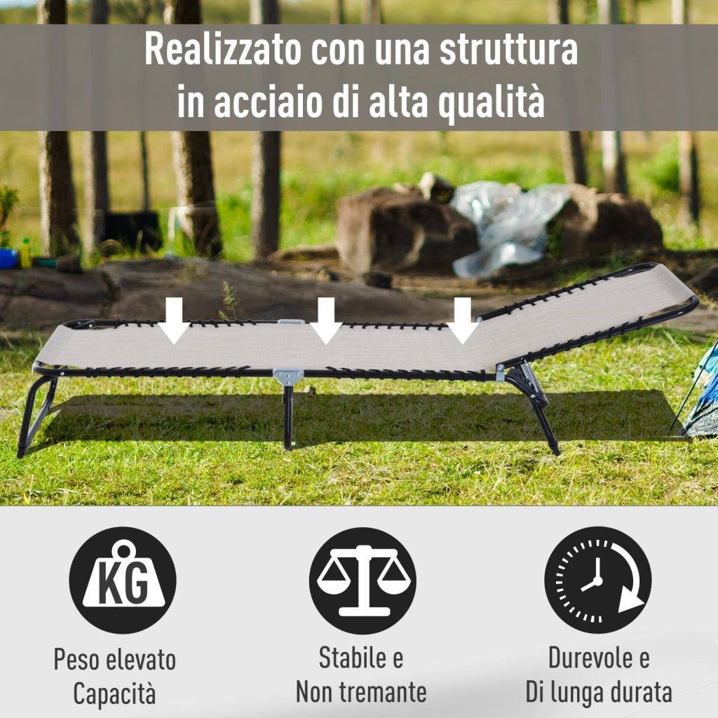 Lettino Prendisole Pieghevole da Giardino 197x58x26 cm in Acciaio e Tessuto Crema e Nero
