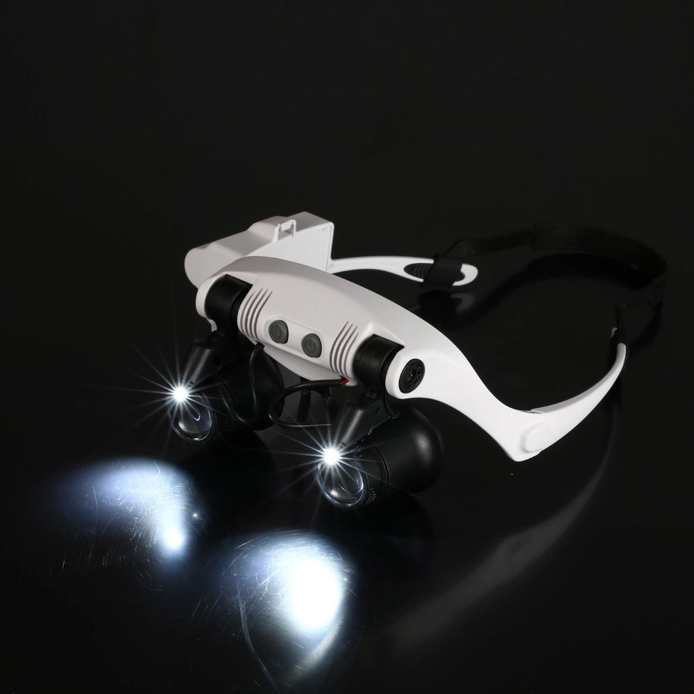 Trade Shop - Visiera Occhiali Lente Ingrandimento Precisione Con 2 Led 4 Lenti Luce 9892gj-3a -