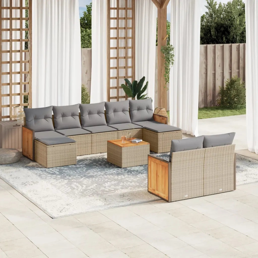 Set Divano da Giardino 10 pz con Cuscini Beige in Polyrattan 3228089