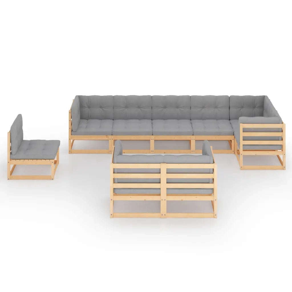 Set Salotto Giardino 9 pz Cuscini Antracite Legno Massello Pino 3076724