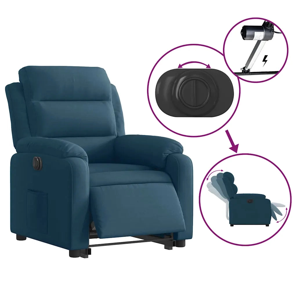 Poltrona Alzapersona Reclinabile Elettrica Blu in Velluto