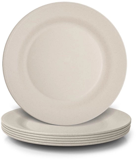Set di piatti da tavola, 6 pezzi, 28 cm, resistenti alle fratture, piatti da tavola in plastica riciclabili, piatti da campeggio leggeri, BPA-free, magnetron-resistenti, vaivud-resistenti, beige