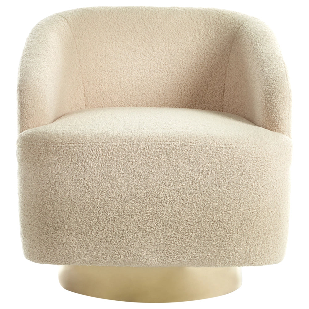 Poltrona in tessuto bouclè beige con base Girevole stile retrò glamour