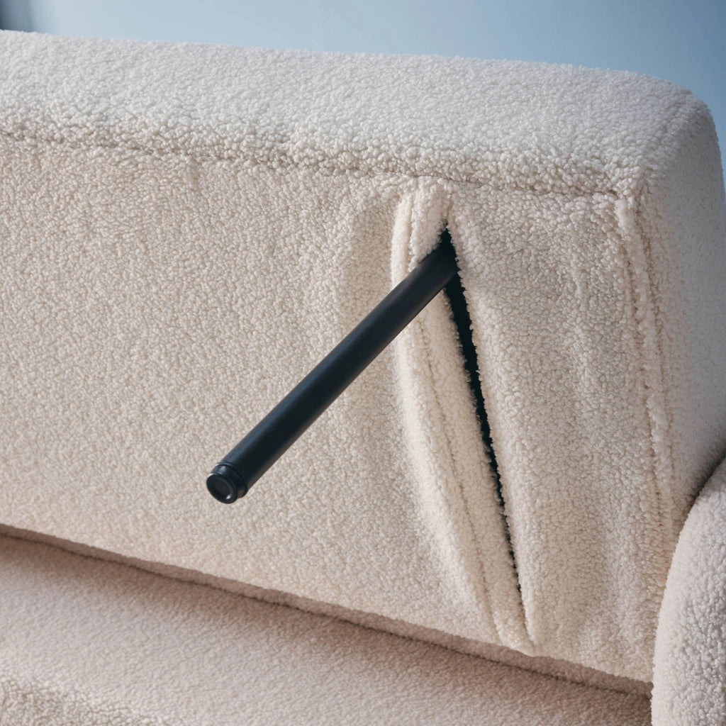 Divano letto arrotondato in tessuto bouclé, 2 posti, crema