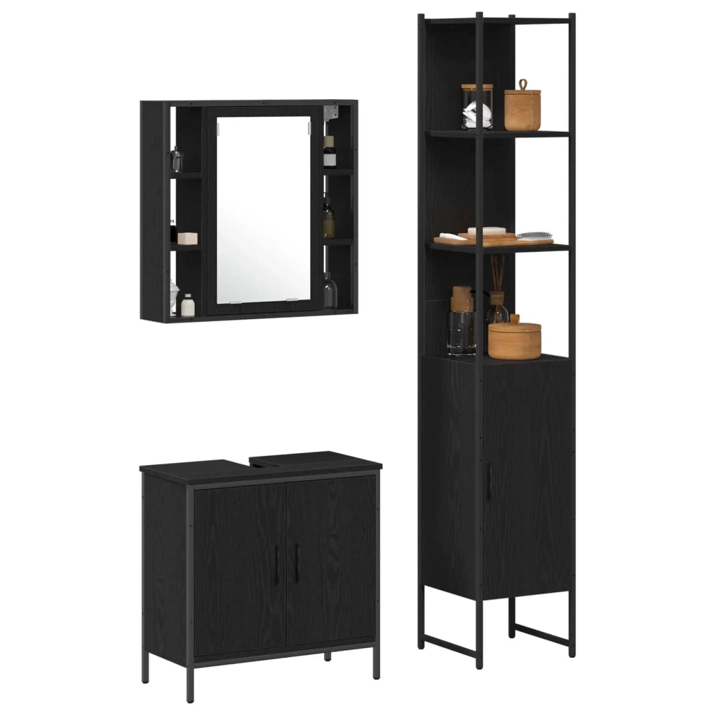 Unità da Bagno con lo scaffale 3 pcs Nero Legno multistrato 3334385