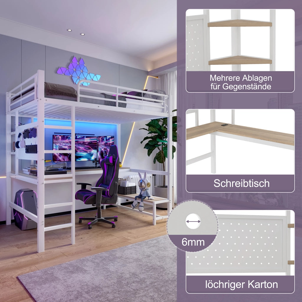 Letto a castello bianco con scrivania funzione di illuminazione led 90x200cm