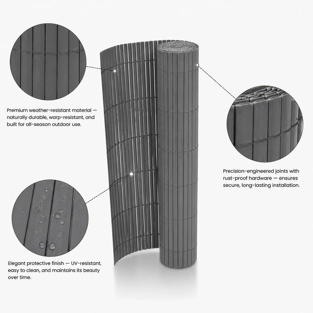 Double-sided PVC Garden Fence, 90 X 300 Cm, Grey