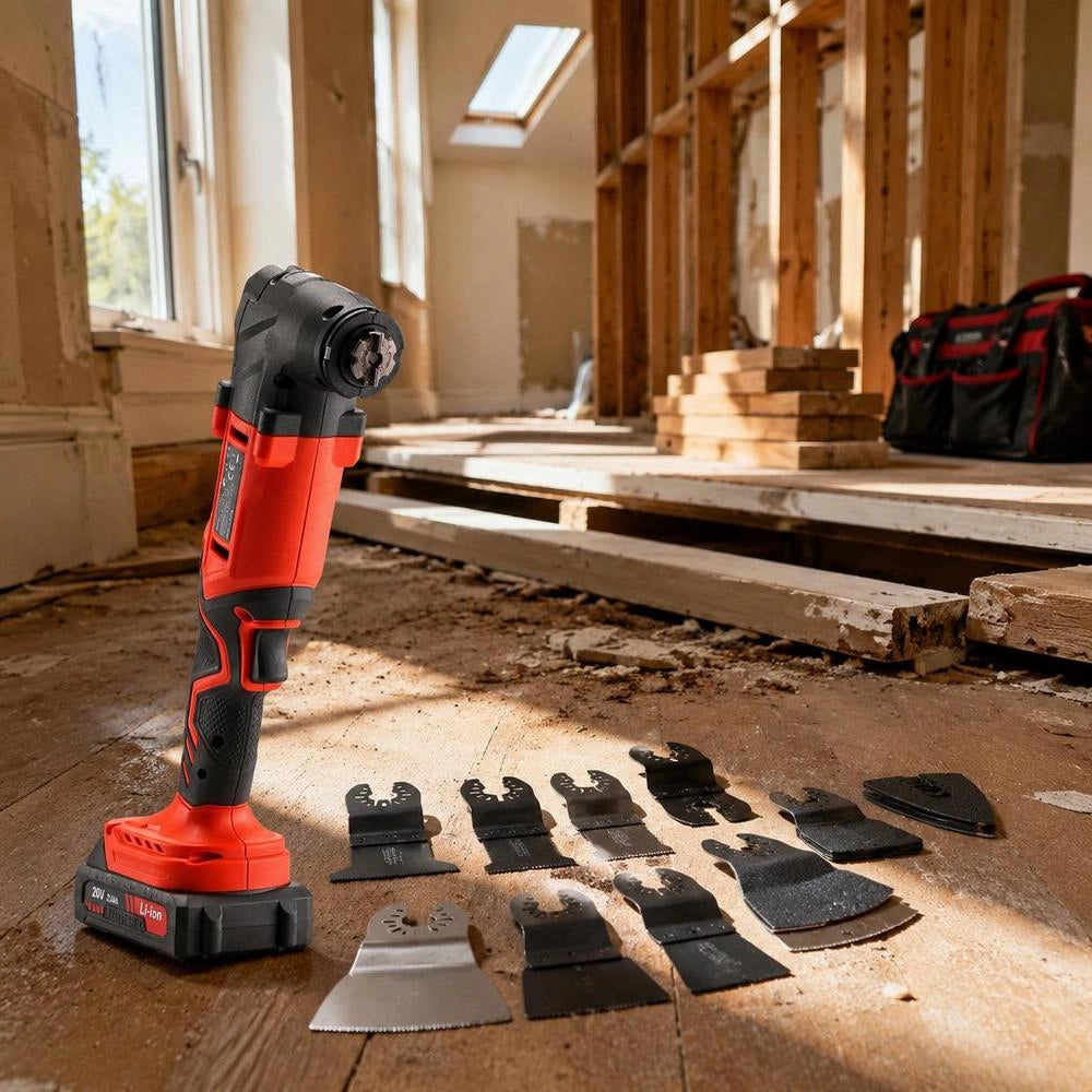 Cordless Oscillating Tool, 20V Oscillating Multi Tool Kit With 6 Variable Speeds 8500 - 17000 OPM, 3.2° Oscillating Angle, 2.0Ah Battery Pack & Charger, 12PCS Saw Accessories & LED Work Light