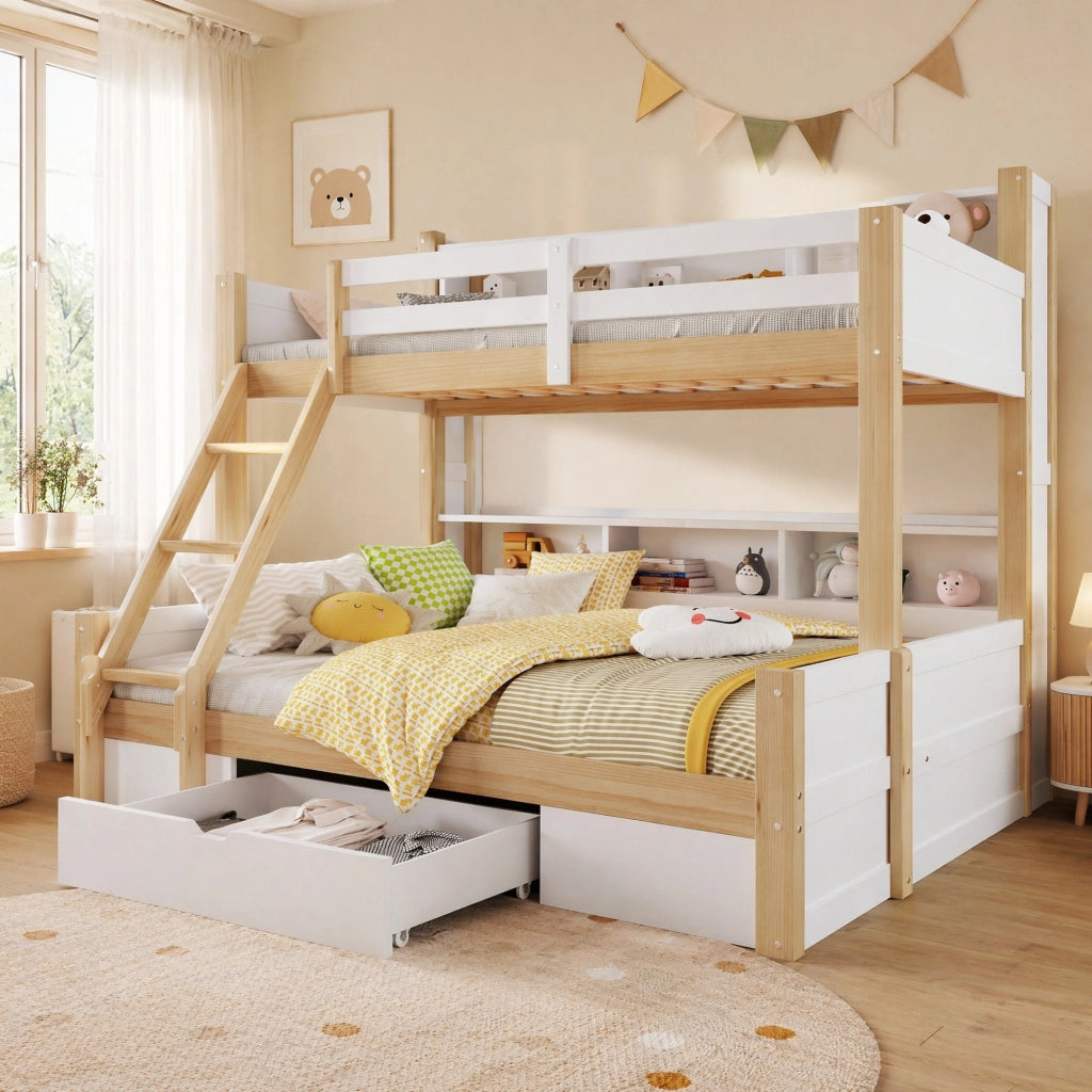 LETTO A CASTELLO 90x200 cm+140x200 cm in pino bianco/naturale