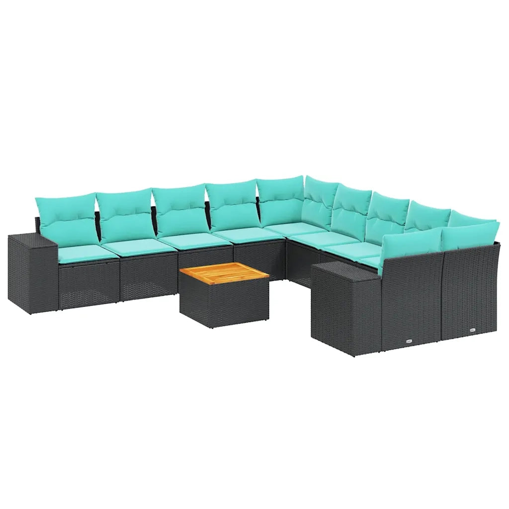Set Divani da Giardino 11 pz con Cuscini Nero in Polyrattan 3225637
