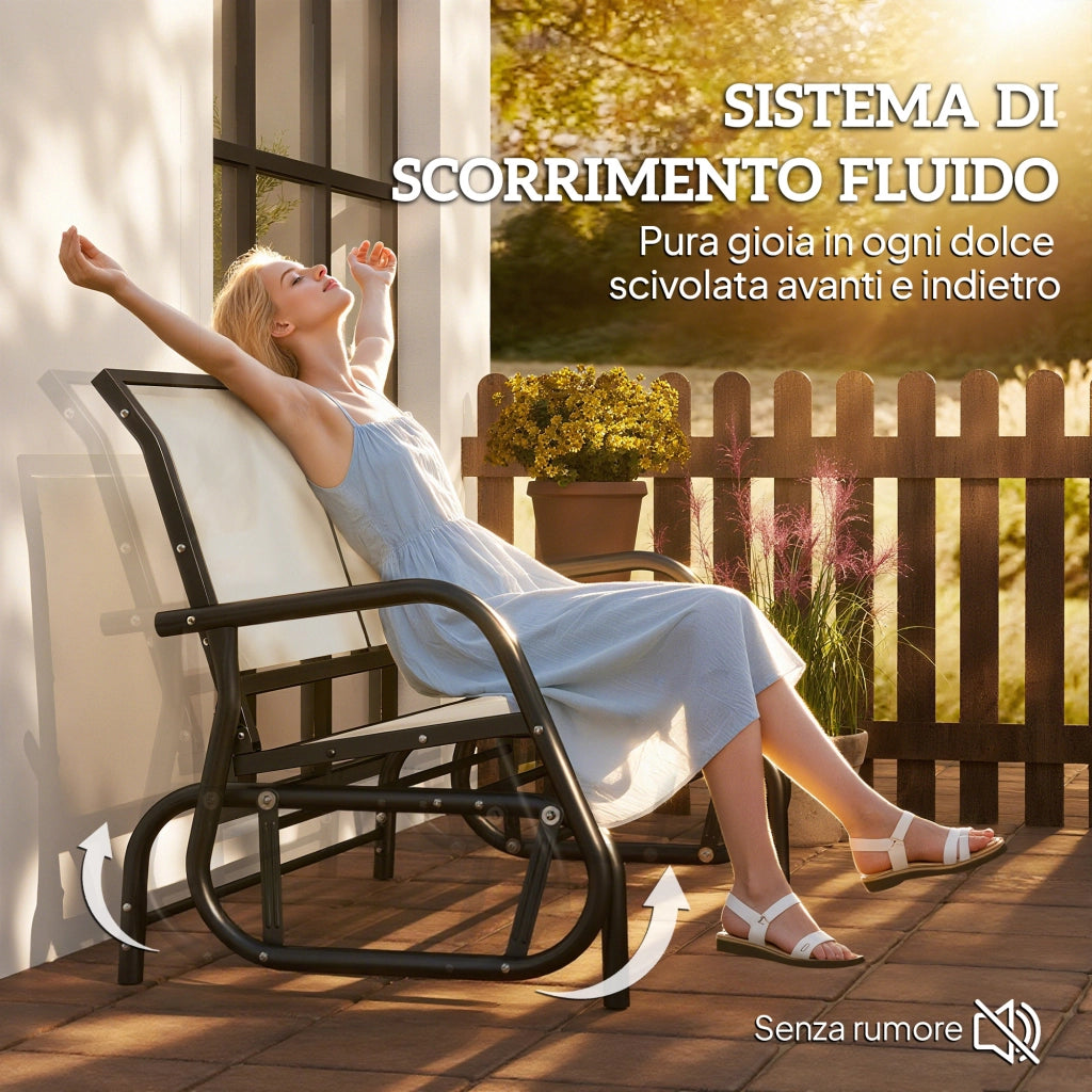 Panchina a Dondolo 2 Posti Giardino ¨C zephmum ¨C Metallo, Tessuto Rete, Beige, 120x70x85cm