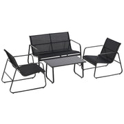 EasyComfort Set Tavolino con Panchina e 2 Sedie da Giardino, Arredamento da Esterno in Metallo e Texteline, Nero
