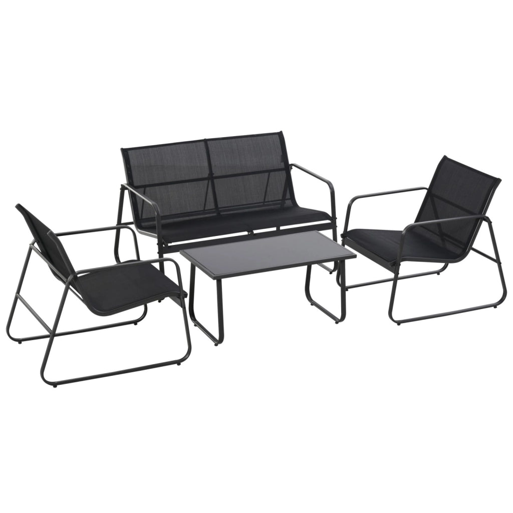EasyComfort Set Tavolino con Panchina e 2 Sedie da Giardino, Arredamento da Esterno in Metallo e Texteline, Nero