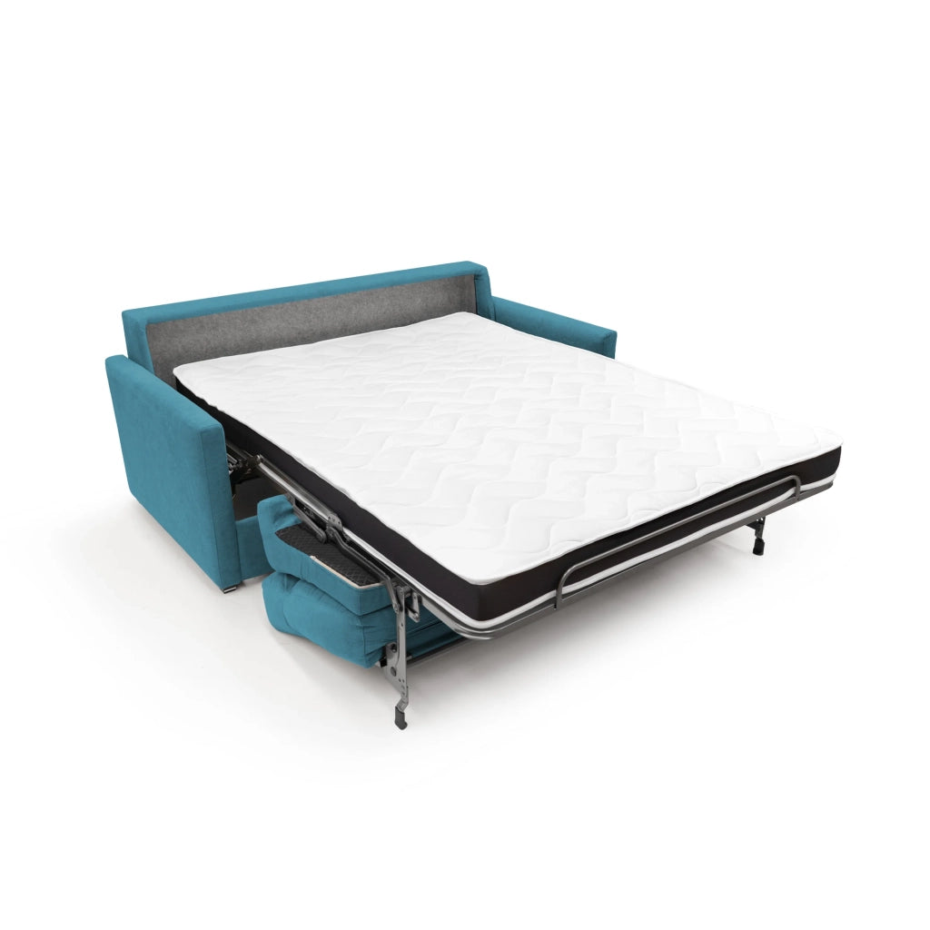 Margot Divano letto matrimoniale con schienale morbido alto in tessuto T02 196 cm (mat. 160x197) azzurro