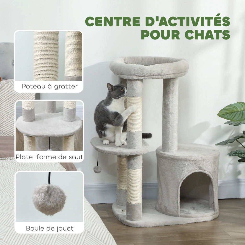 Albero per gatti con tiragraffi, piattaforma e palla ¨C zephmum ¨C grigio chiaro 60x45x90 cm