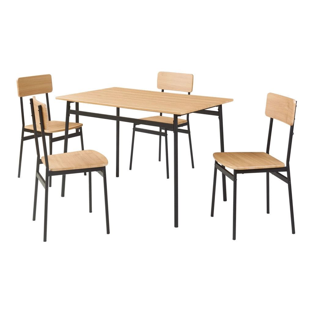 Set da Pranzo Pollenev Tavolo con Piano 100x70 cm e 4 Sedie - Effetto Rovere / Nero [en.casa]