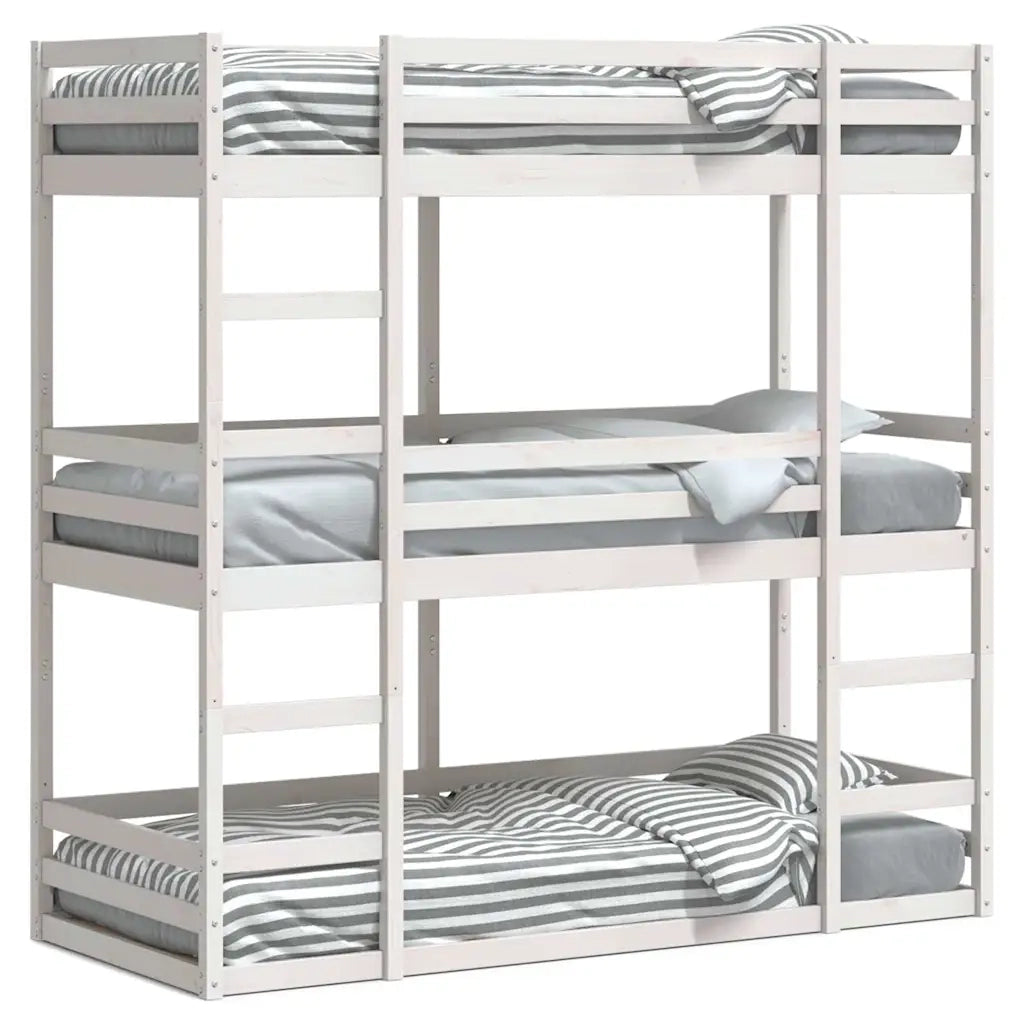 Letto a Castello Triplo Bianco 90x190 cm Legno Massello di Pino 3284258