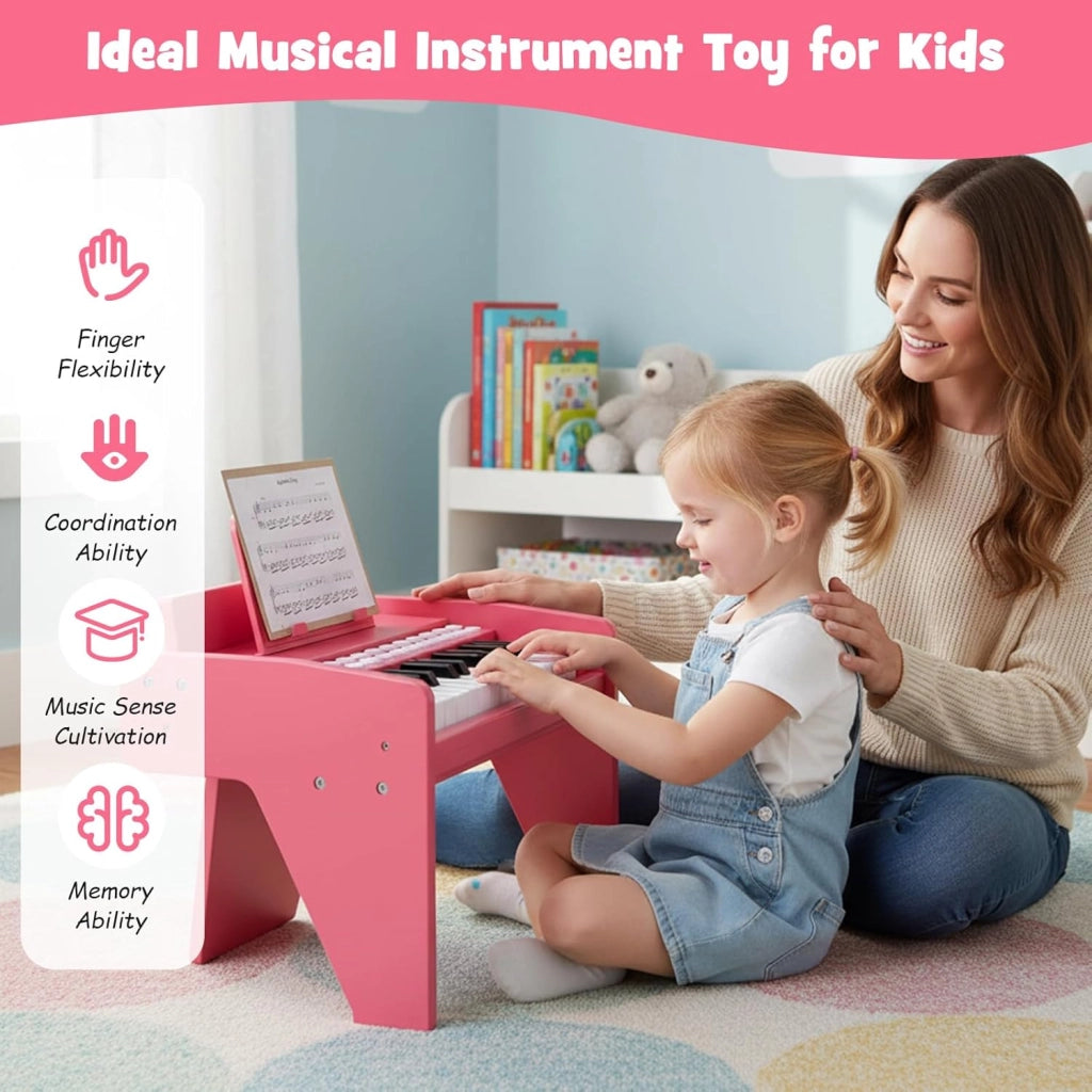 Tastiera a 25 tasti per bambini, pianoforte elettronico con tasto luminoso e leggio, pianoforte digitale per bambini di 18+ mesi, registrazione e lettura, modalità di apprendimento (rosa)