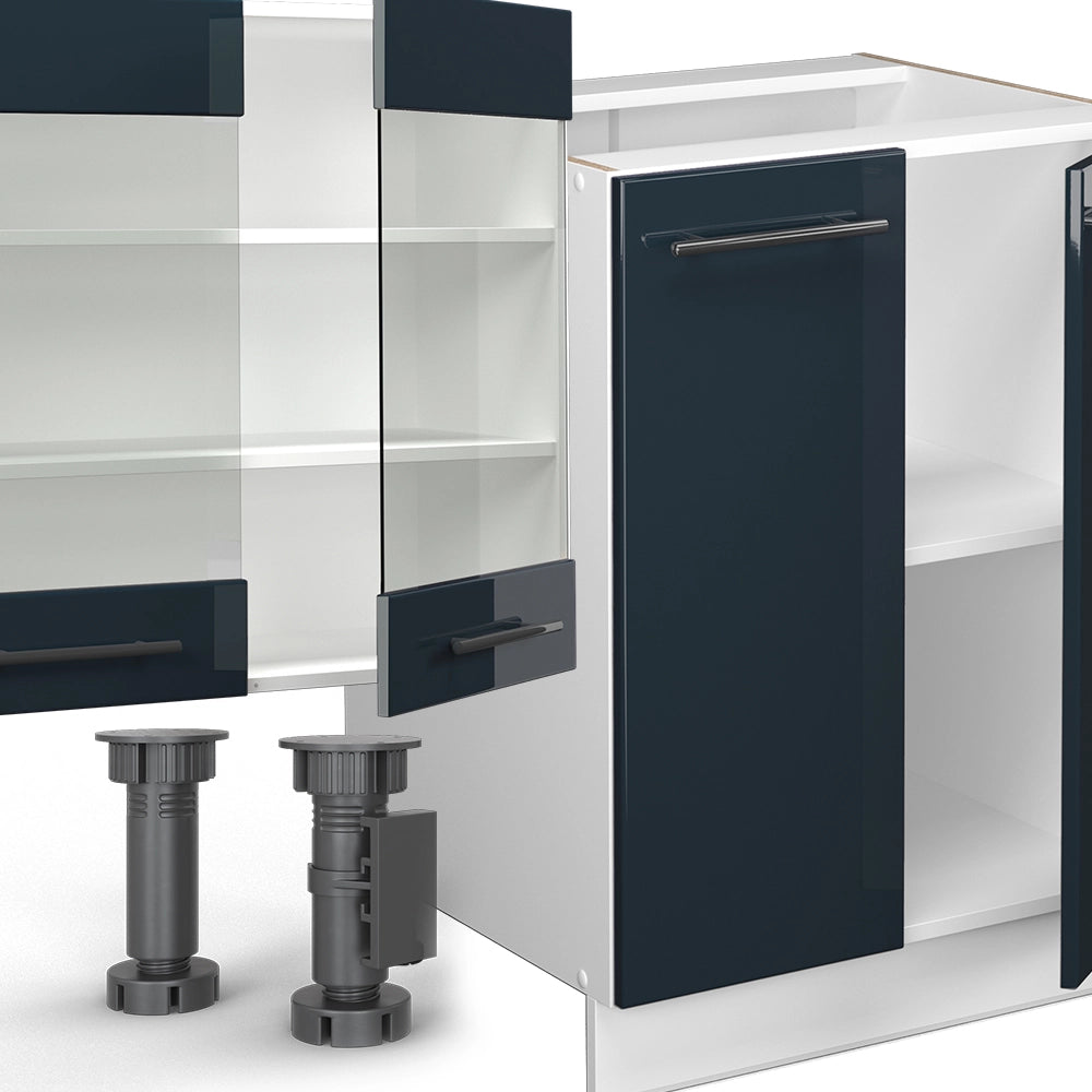 Cucina componibile Fame-Line Blu scuro lucido/Bianco 300 cm con armadio alto, PL Marmo Vicco