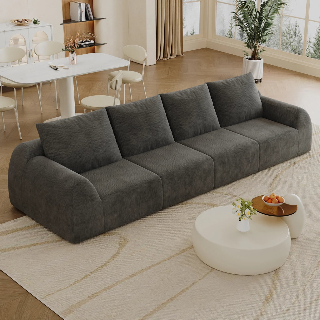 Divano senza montaggio in tessuto chenille e schiuma ad alta elasticità grigio scuro