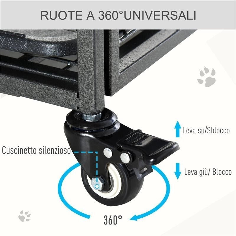 BOX GABBIA PER CANI PIEGHEVOLE PORTA CON BLOCCO 4 RUOTE FONDO RIMOVIBILE