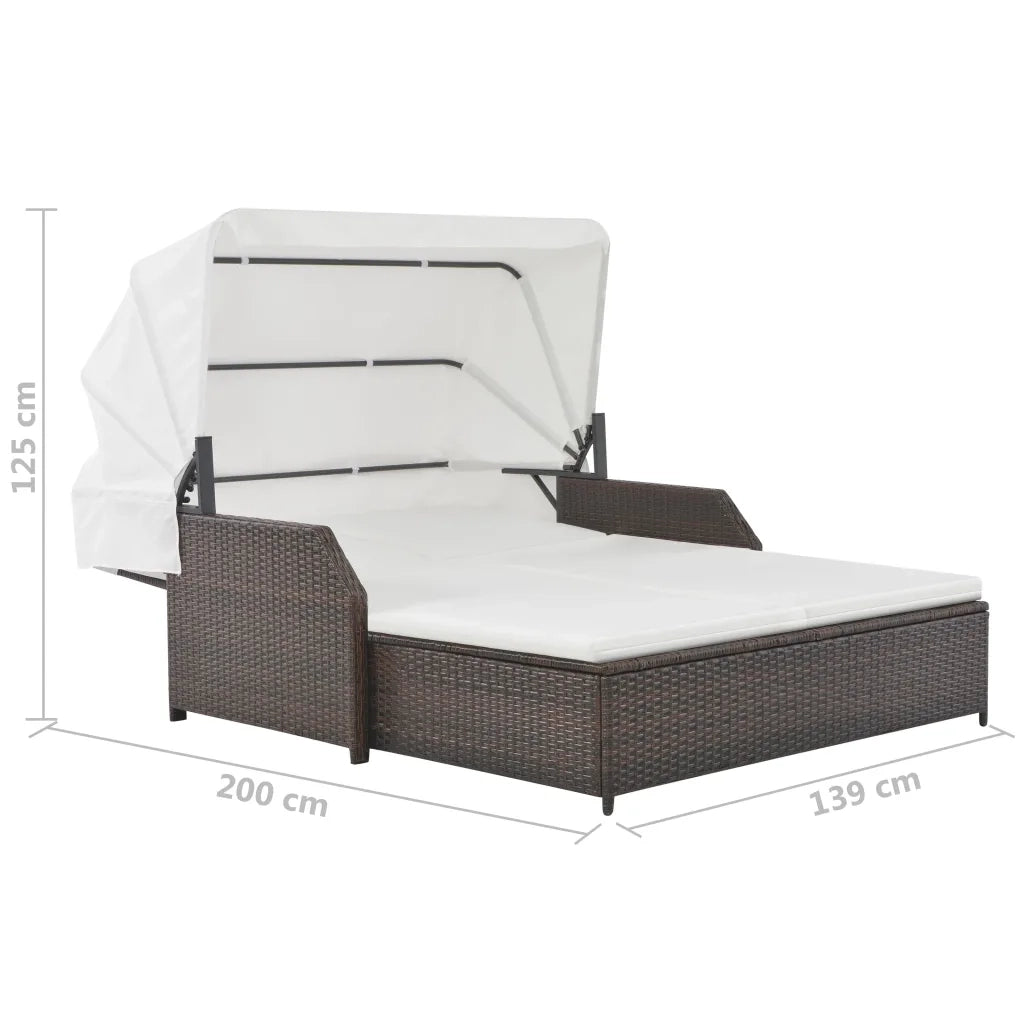 Lettino Prendisole 2 Posti con Tettuccio in Polyrattan Marrone 44824