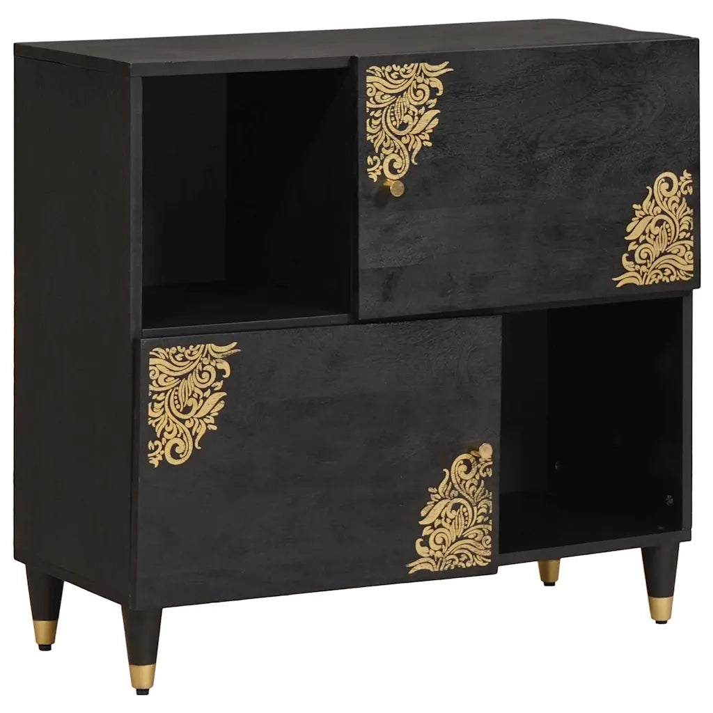 Credenza con porta Nero 80 x 33 x 75 cm Legno di mango massello