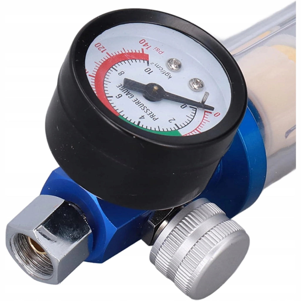 Regolatore di Pressione 1/4" 7BAR con Filtro per Pistola a Spruzzo HVLP – Alluminio e Plastica, 0-140 PSI