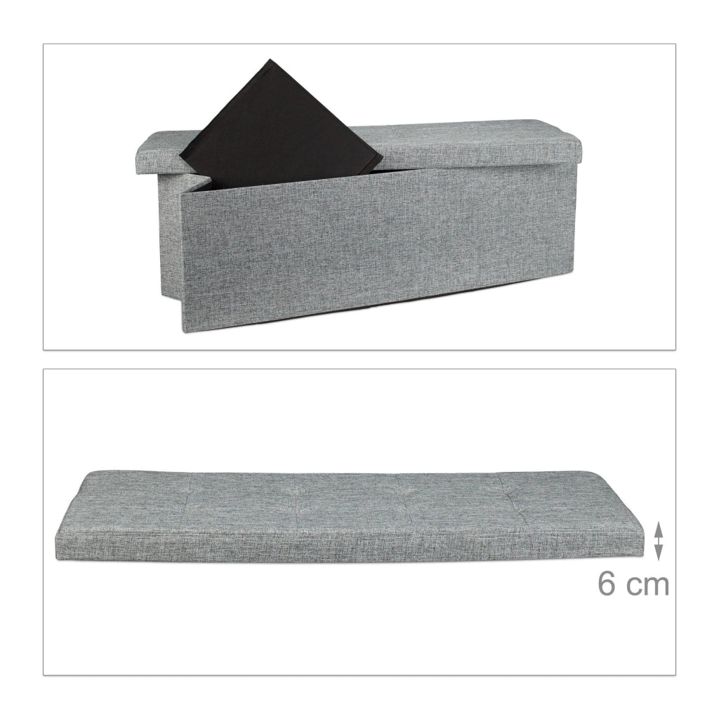 Panca portaoggetti in lino con coperchio grigio 114 cm 3013010
