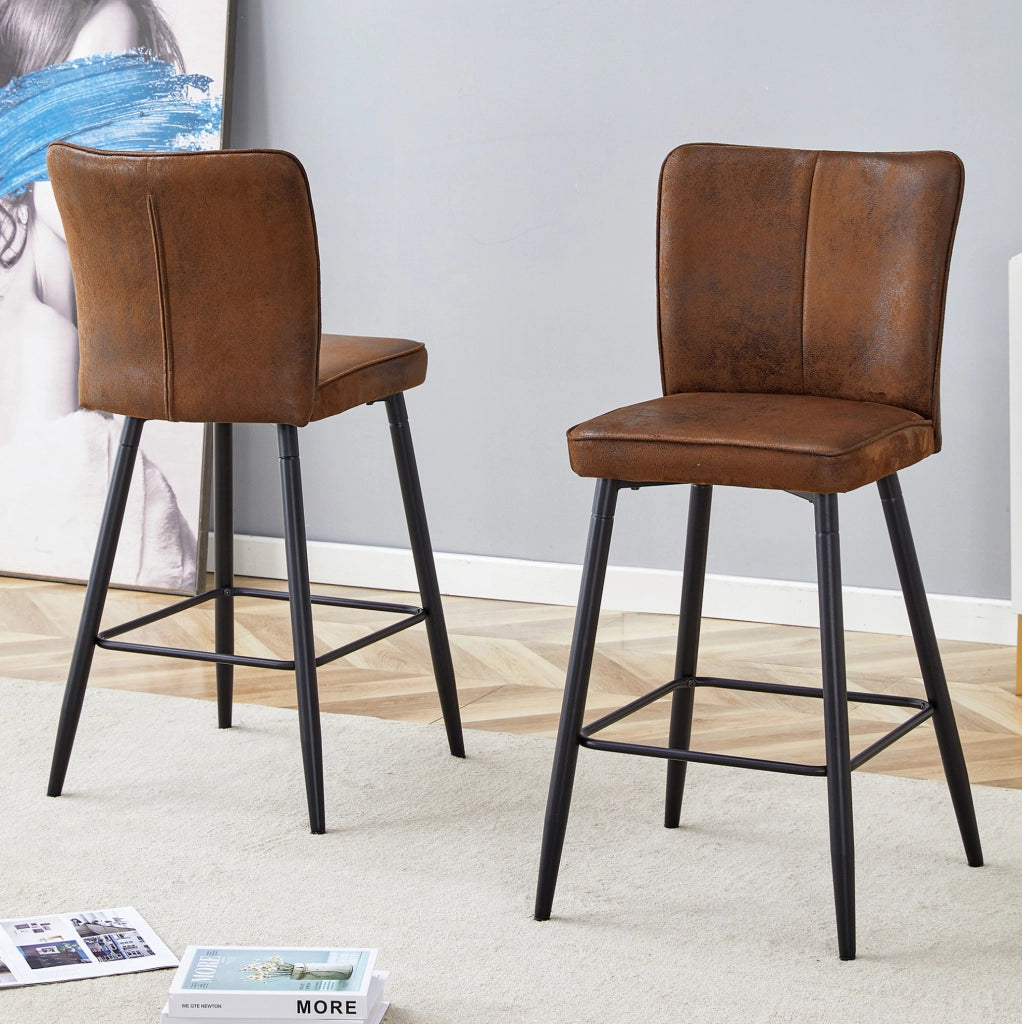 Set di 2 sgabelli da bar; 101 cm; con schienale ergonomico; in tessuto tecnologico marrone e metallo nero