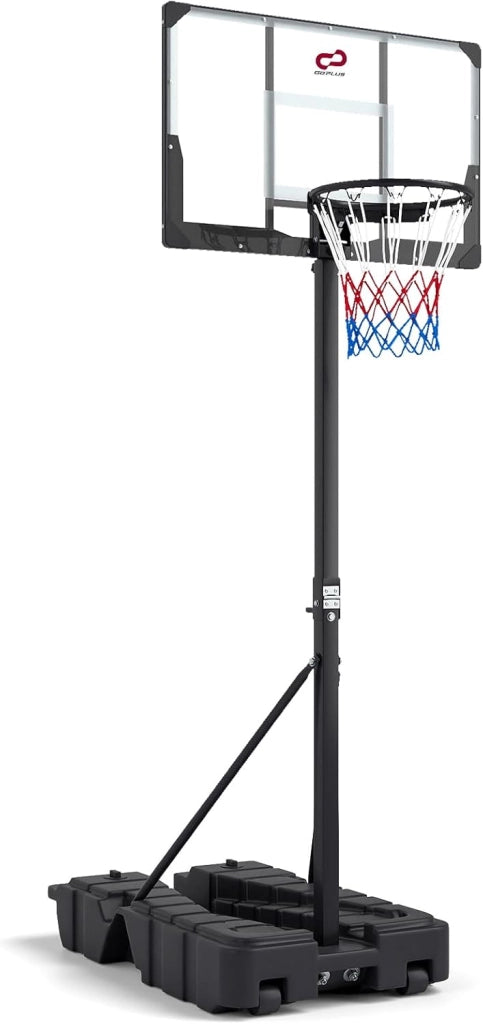 Canestro da Basket da Esterno ed Interno, Canestro da Basket Professionale e Pieghevole con Altezza Regolabile 230-305 cm, Tabellone in PC Infrangibile e Base Mobile con Ruote e Riempibile