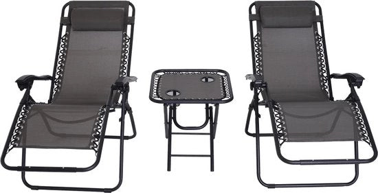 Set di relax esterno - Set di sdrai - Mobili da giardino - Pieghevole - Set da 2 - Nero