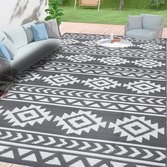 Tappeti per esterni impermeabili per terrazze grigio 180 x 270 cm - tappeto di plastica - tappeto leggero da picnic - deken da picnic portatile - tappeto esterno pieghevole e rovesciabile - per camper, giardino e terrazza esterna