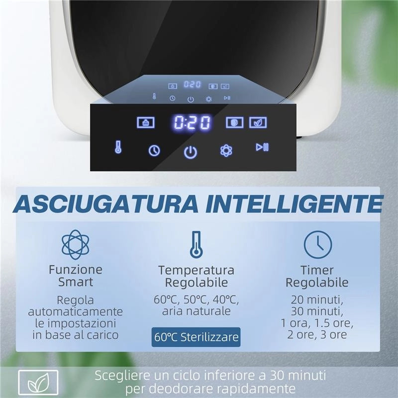 ASCIUGATRICE AD ARIA CARICO 4KG CON TIMER E PROGRAMMA SMART, IN ACCIAIO INOX E ABS, 48X40X56 CM, BIANCO